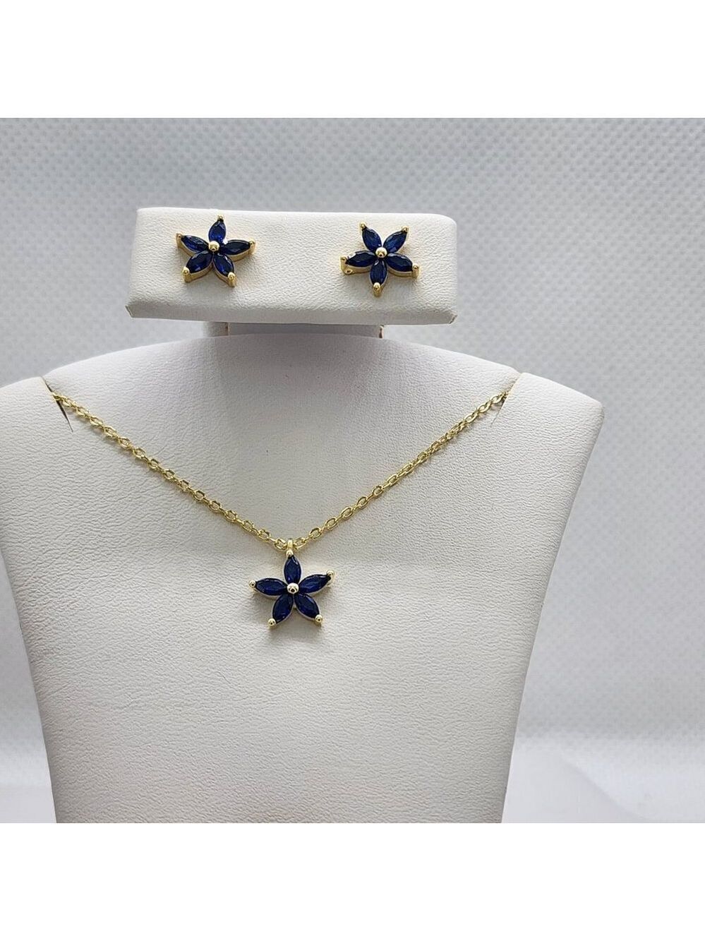 Brand New Sterling Silver 925 Blue Gemstone Flower 2pcs Set